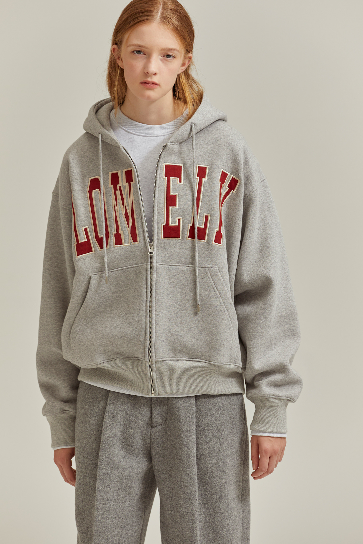 LONELY/LOVELY HOODIE ZIP-UP GRAY