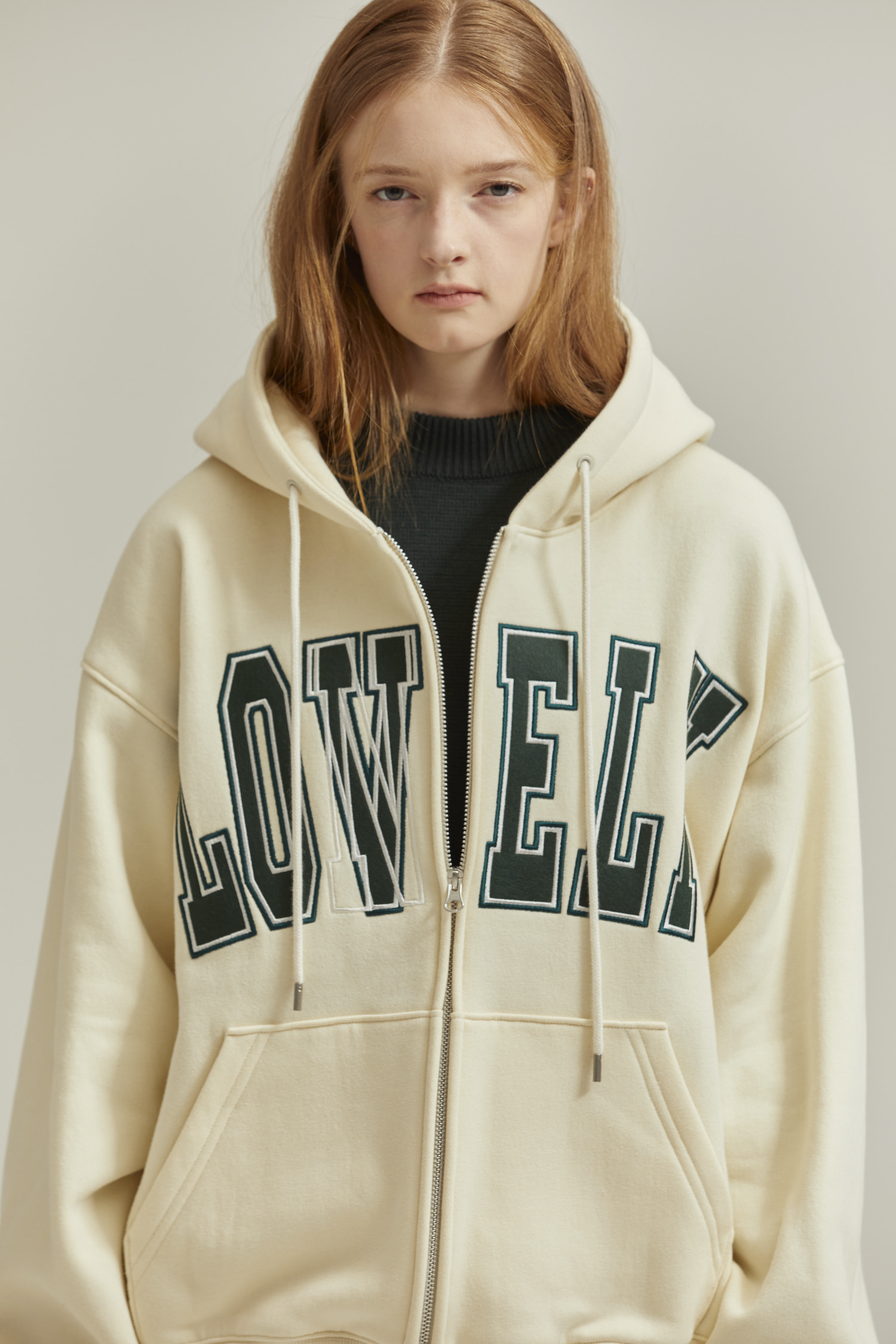 LONELY/LOVELY HOODIE ZIP-UP IVORY