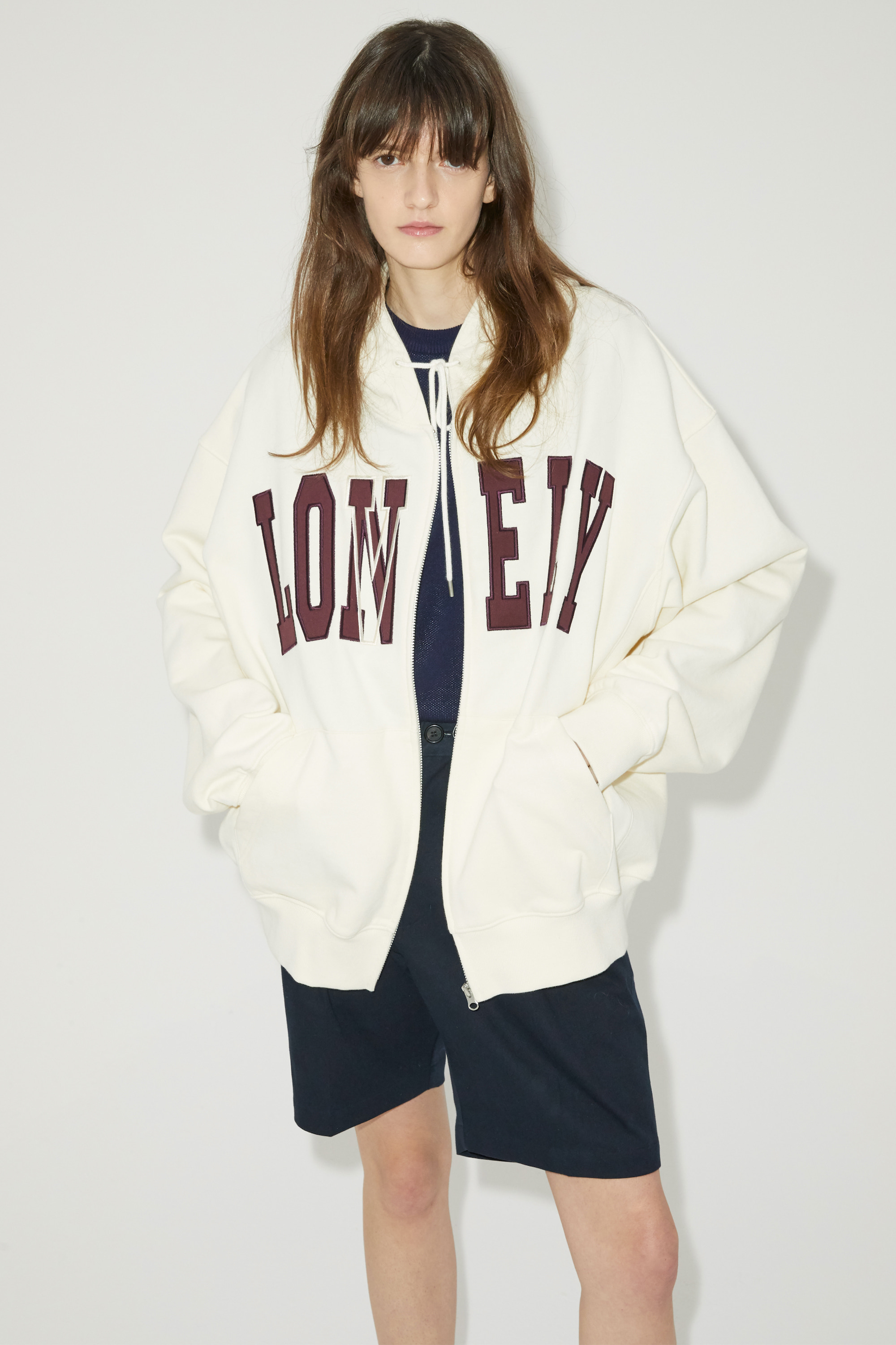 LONELY/LOVELY ZIP-UP HOODIE IVORY