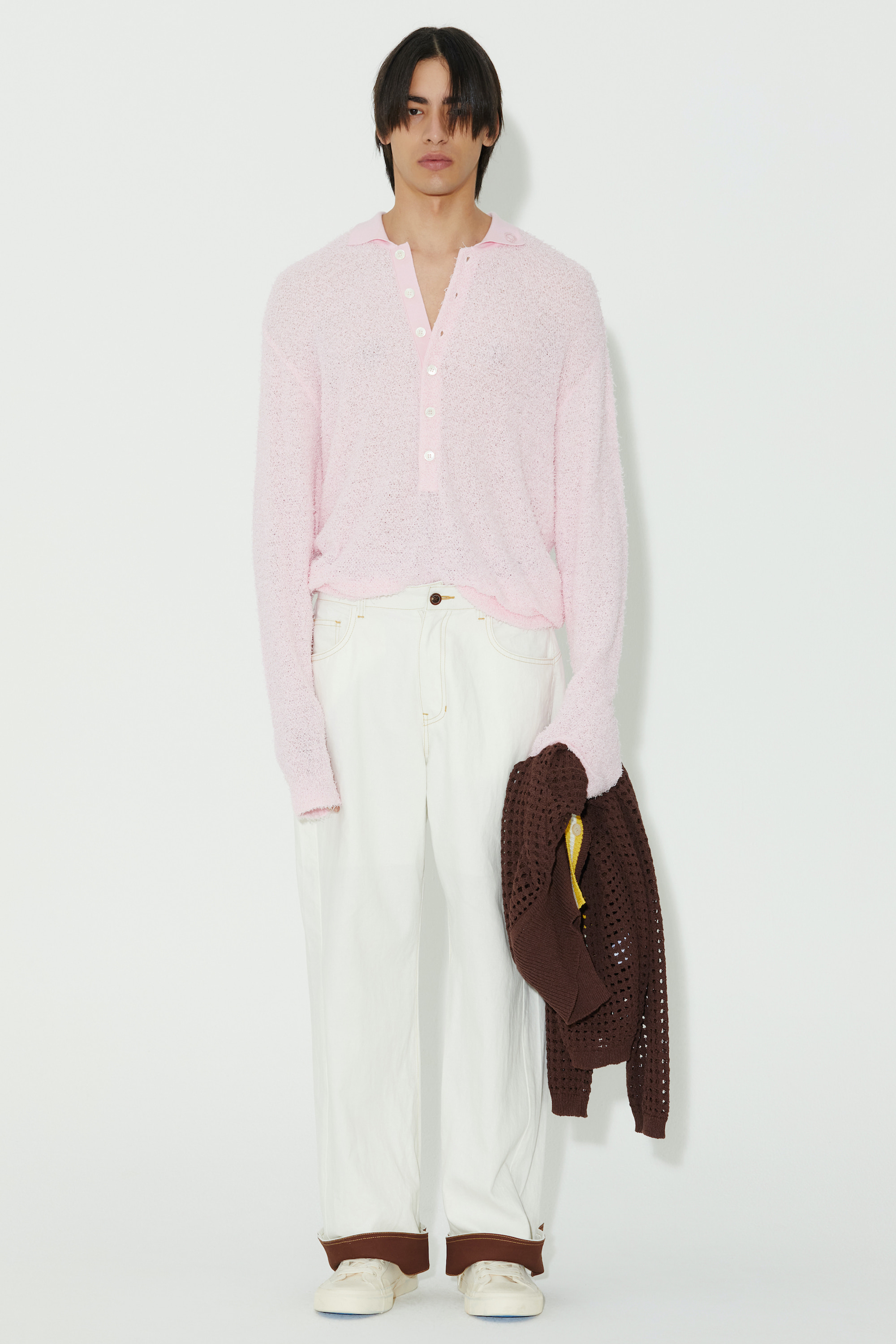 BOUCLE COLLAR KNIT PINK